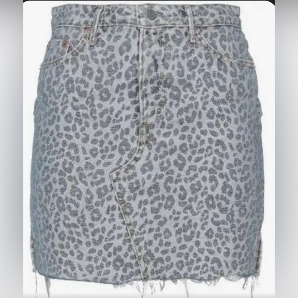 GRLFRND Leopard Print Frayed Denim Mini Skirt – Size 29
